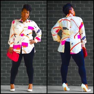 White Geometric Shape Escada Blouse